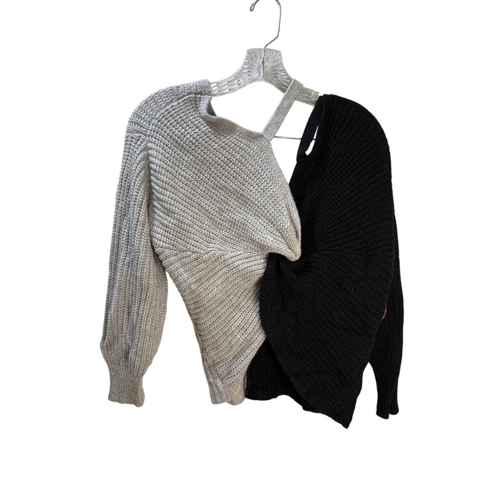Lost + Famous Womens Color Block Sweater L Knit Long Sleeve Black/Grey